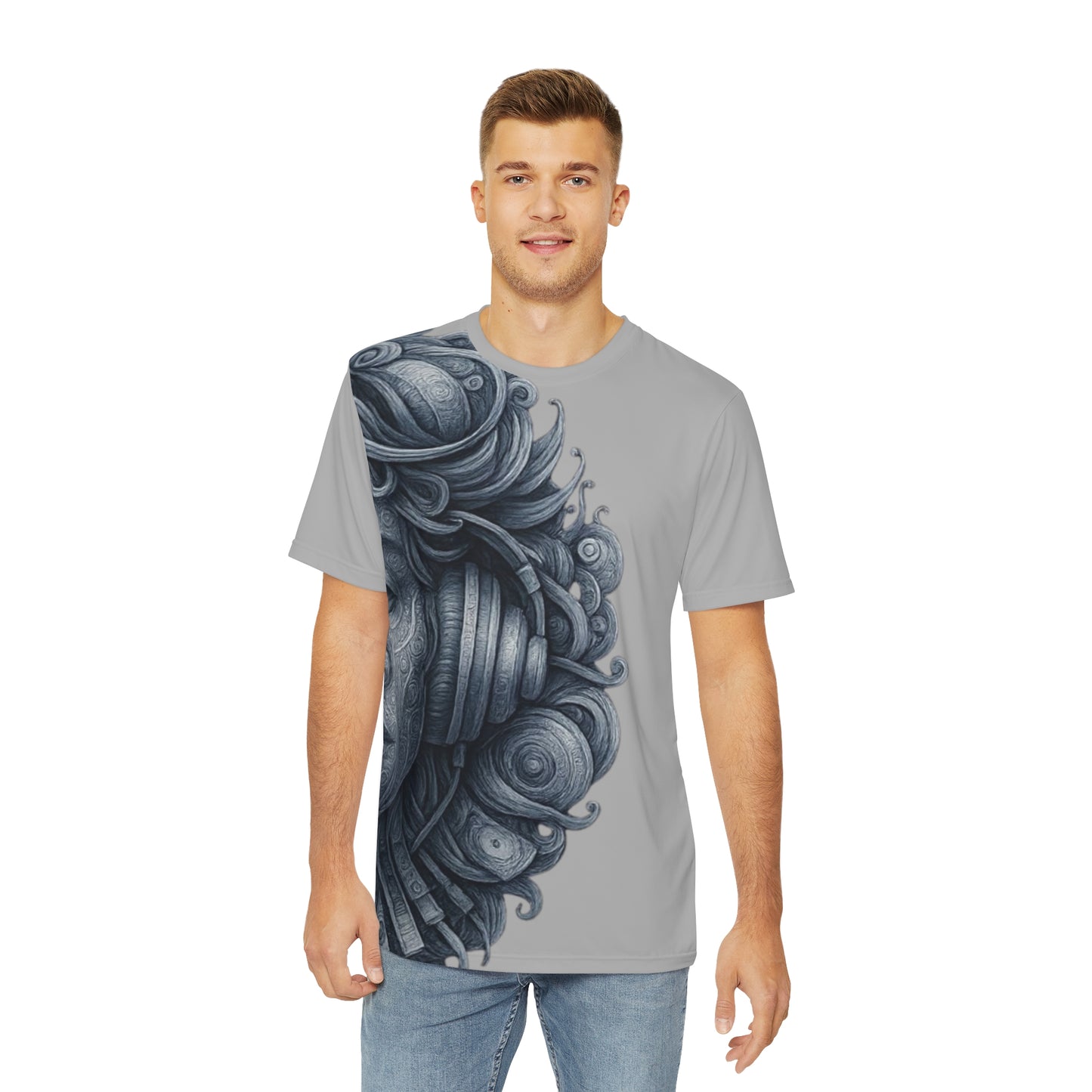 Stylish Graphic Tee for Men, Unique AOP Shirt, Casual Wear, Gift Idea for Birthdays, Festivals, Comfortable Polyester Tee
