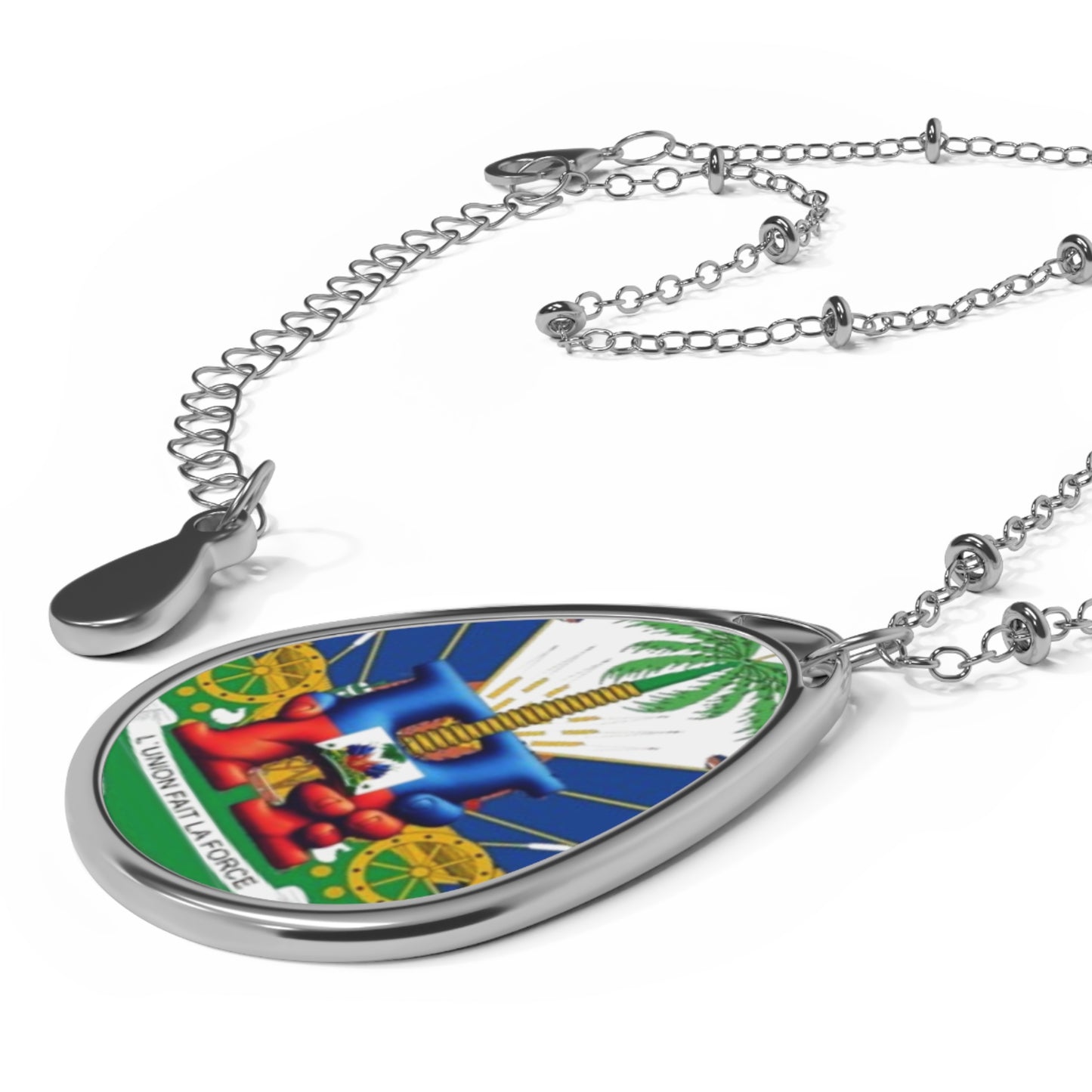 Haitian Pride Oval Necklace, Cultural Jewelry, Gift for Her, Pendant for Celebrations, Meaningful Accessory