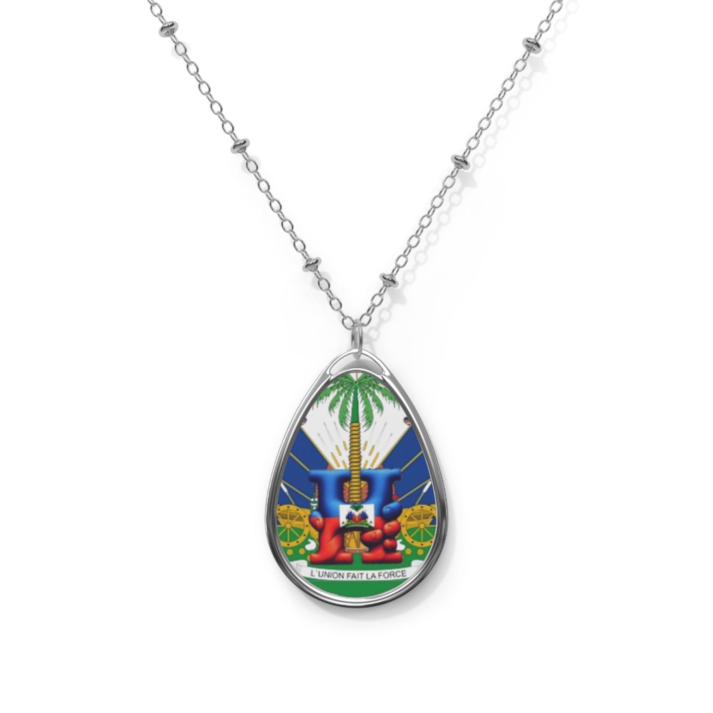 Haitian Pride Oval Necklace, Cultural Jewelry, Gift for Her, Pendant for Celebrations, Meaningful Accessory