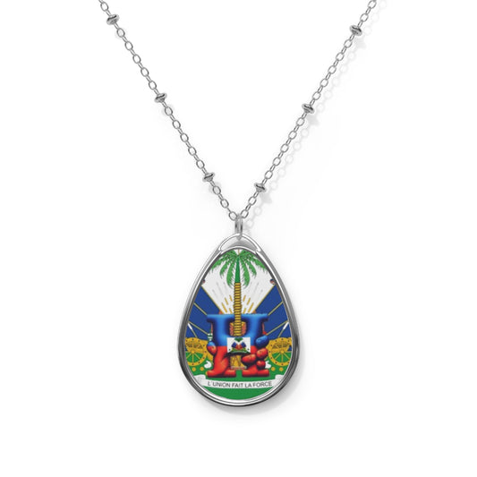 Haitian Pride Oval Necklace, Cultural Jewelry, Gift for Her, Pendant for Celebrations, Meaningful Accessory