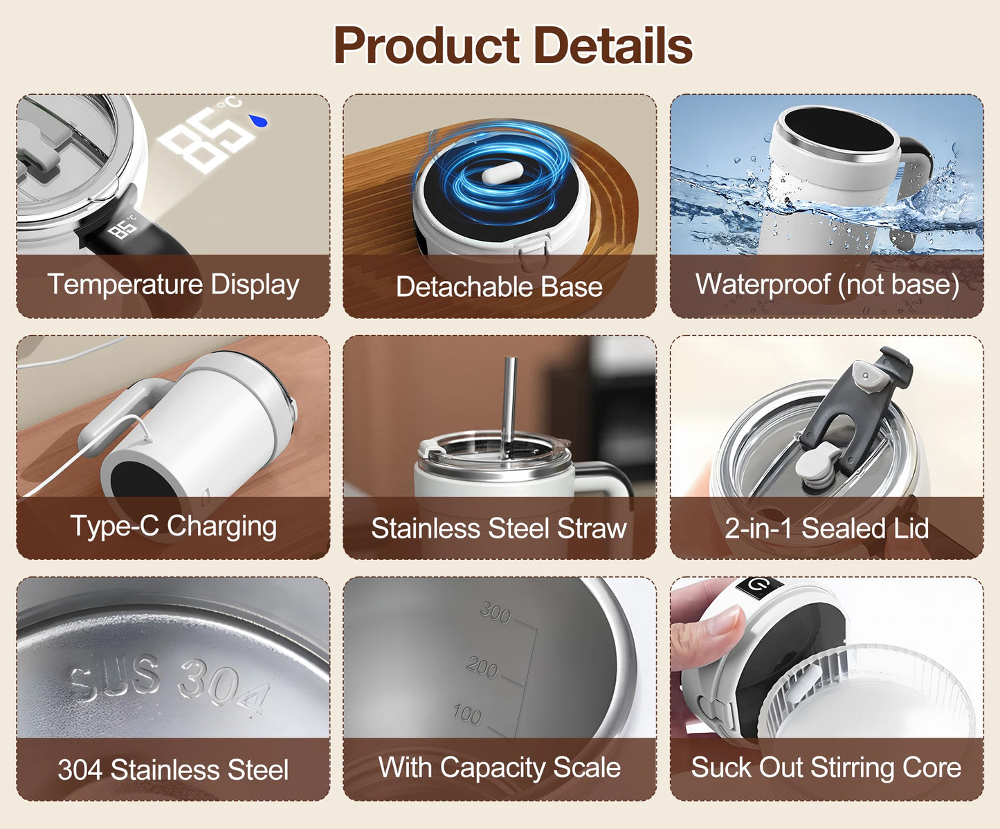 Automatic Stirring Cup Rechargeable Electric Stirring Mugs Magnetic Mixer Stainless Steel Coffee Mug Rotating Magnetic Tumbler