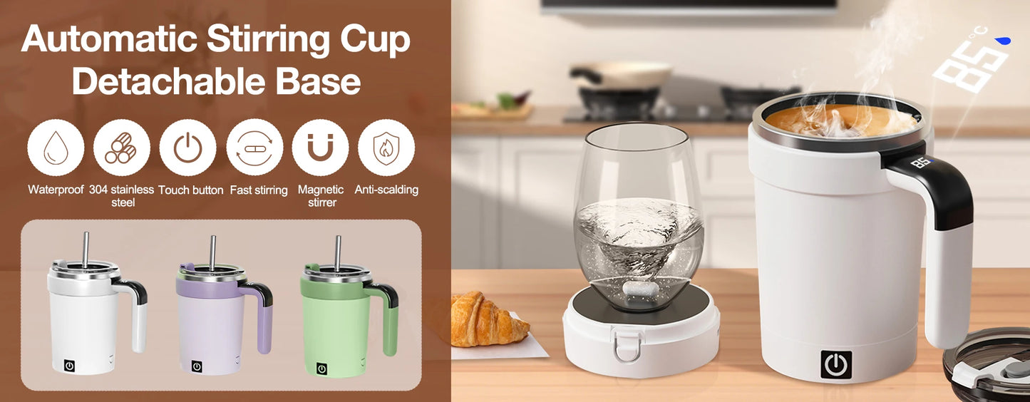 Automatic Stirring Cup Rechargeable Electric Stirring Mugs Magnetic Mixer Stainless Steel Coffee Mug Rotating Magnetic Tumbler
